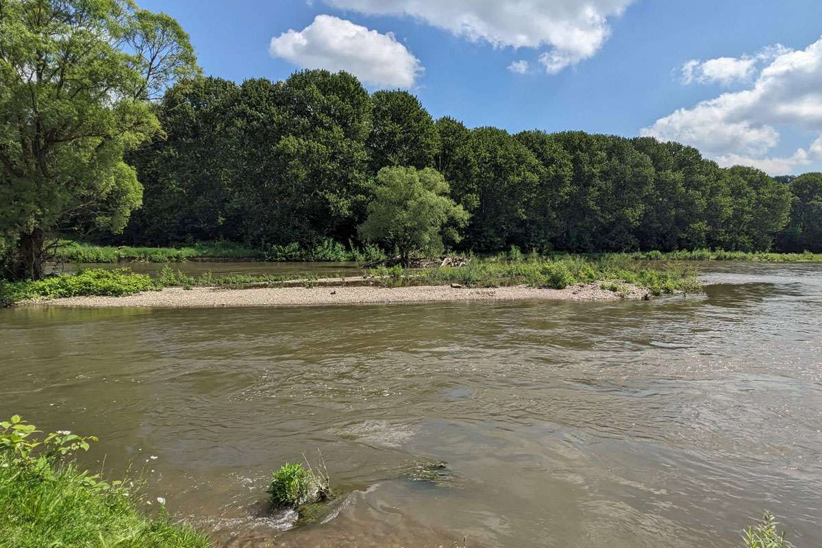 Renaturierter Fluss mit Kiesbänken: die „neue“ Lenne, (c) Gaby Schulemann-Maier